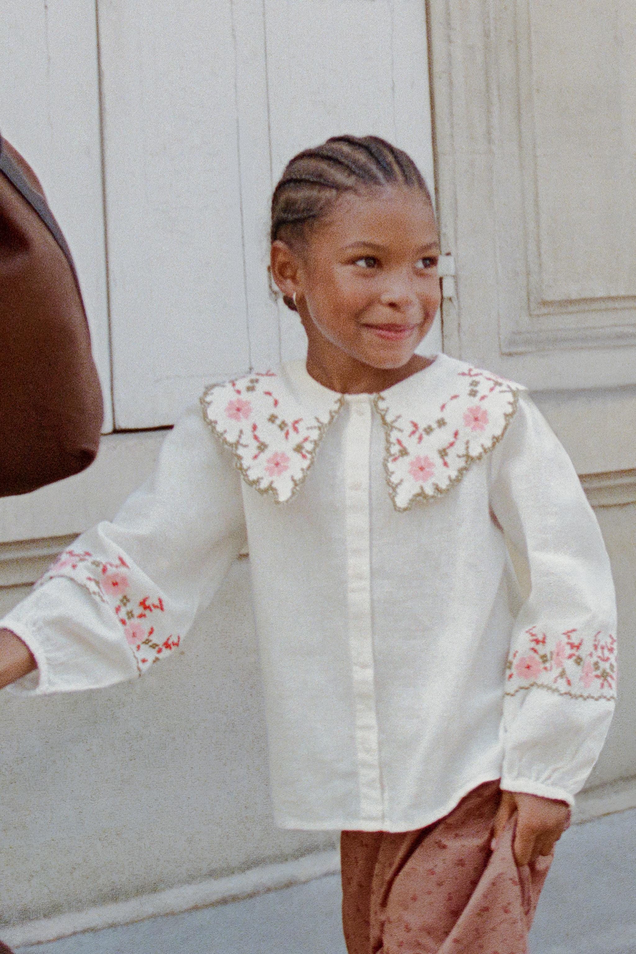 COTTON-LINEN CROSS-STITCH EMBROIDERED SHIRT